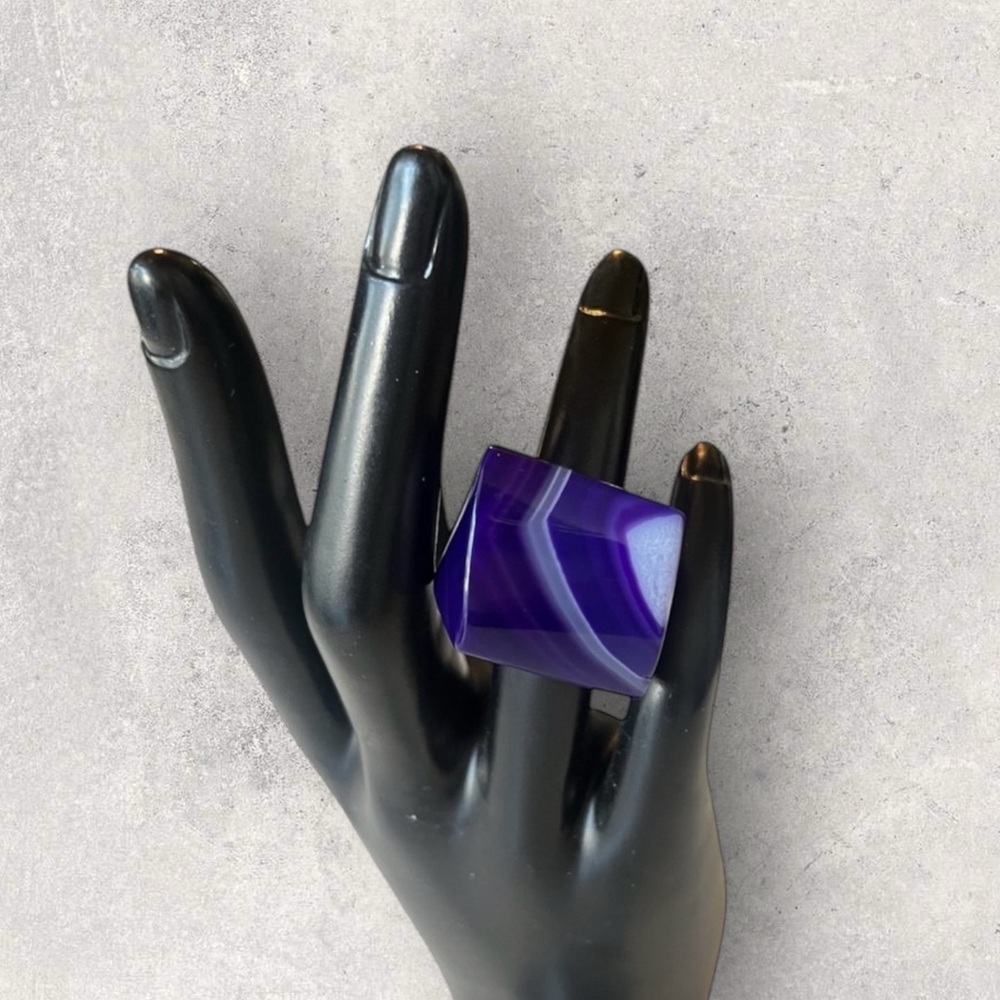Polished Agate Striped Purple Ring Square - Picture 11 of 11